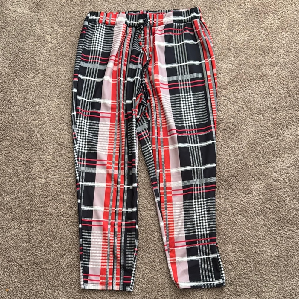 SHEIN Red and Black Checkered Trousers